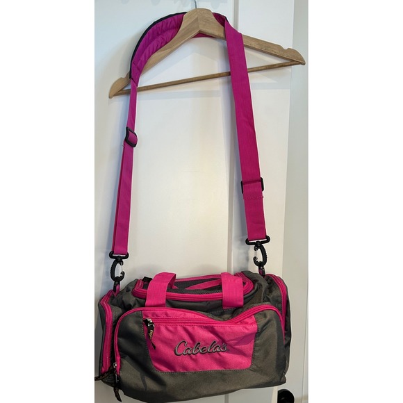 Cabelas Handbags - Cabelas Duffel Bag Gray Pink Canvas Travel Gym Fishing Overnight Crossbody Strap